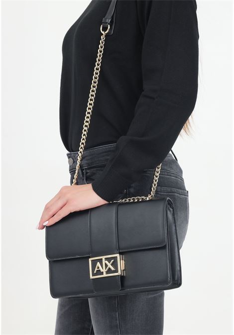 Black women's shoulder bag with metallic AX logo ARMANI EXCHANGE | 9491674F78600020